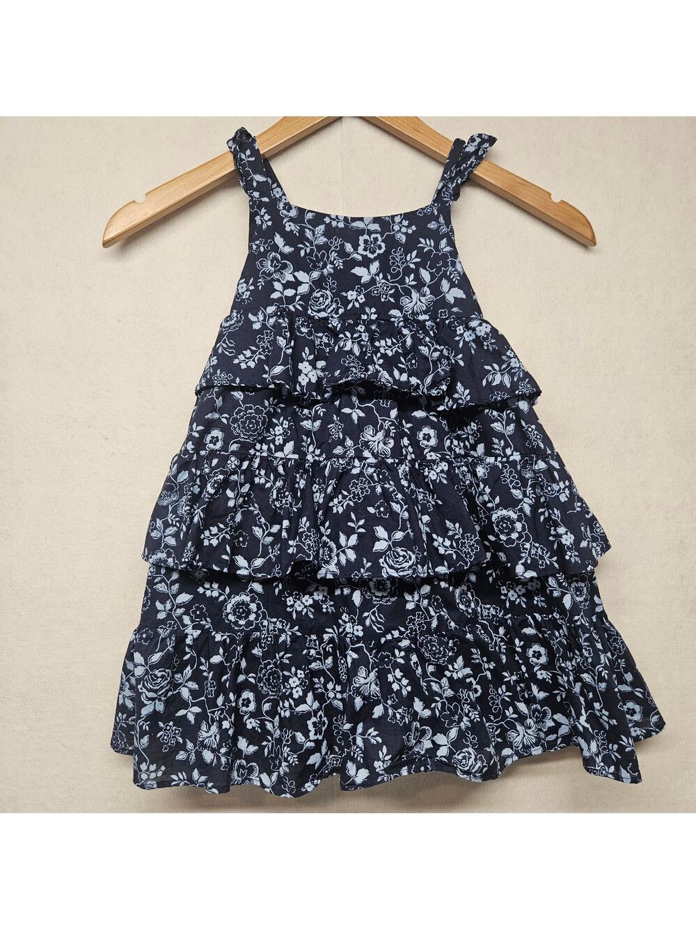 Janie and Jack Girls Navy Blue Floral Tiered Ruffle Dress Size 4